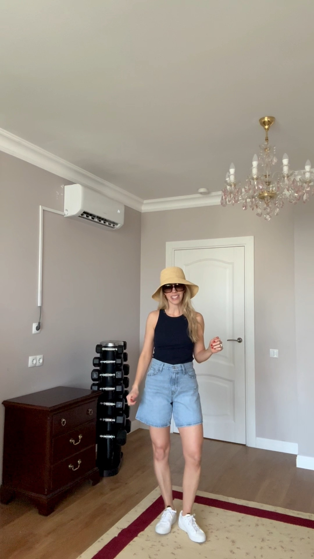Weekend casual outfit, mom style, @levi high rise baggy denim shorts, navy tank top, white Adidas sneakers

#LTKdayinmylife #LTKootd #LTKActive
