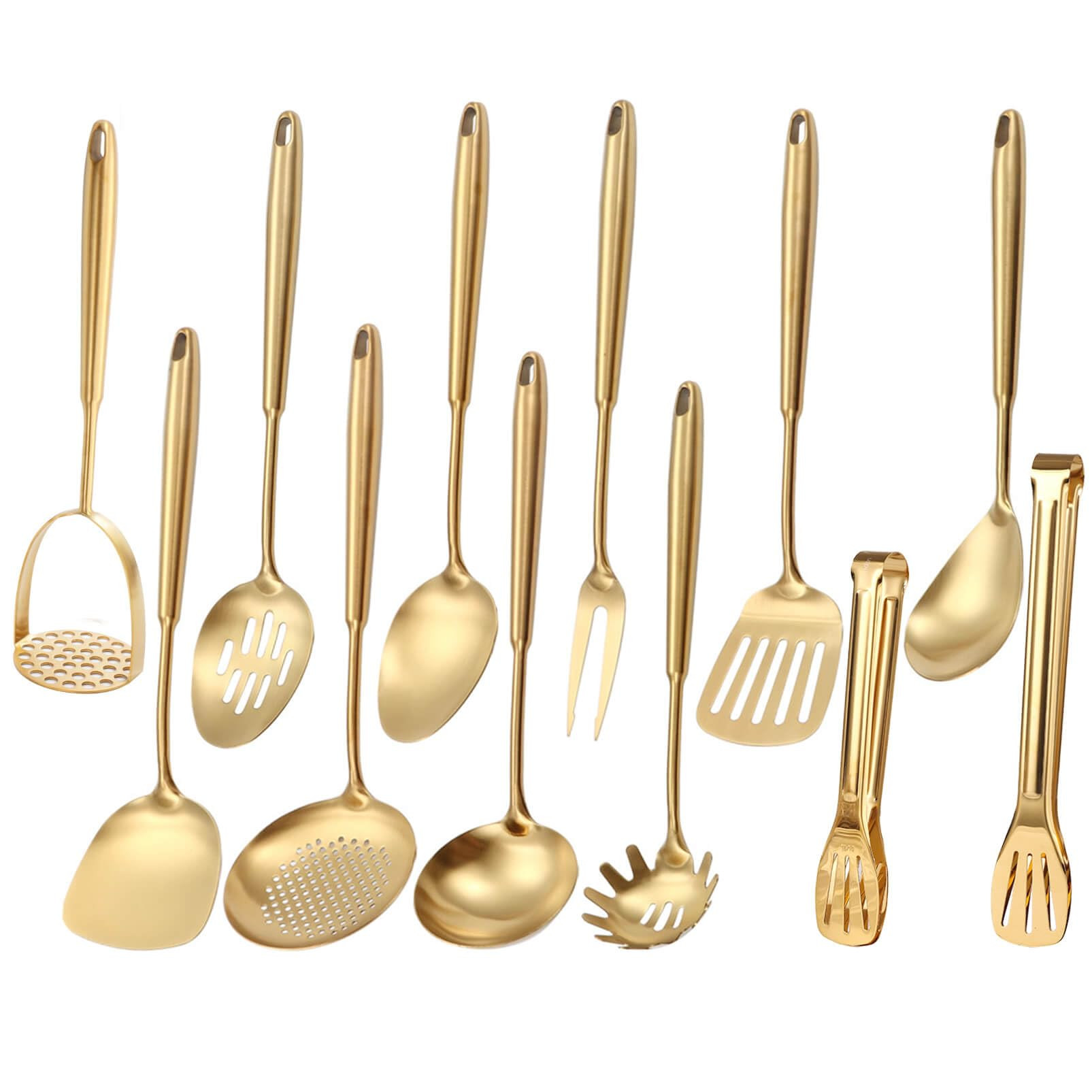 Gold Kitchen Utensils Set, 12 PCS Brass Matte Serving Utensils, 18/10 Stainless Steel All Metal C... | Amazon (CA)