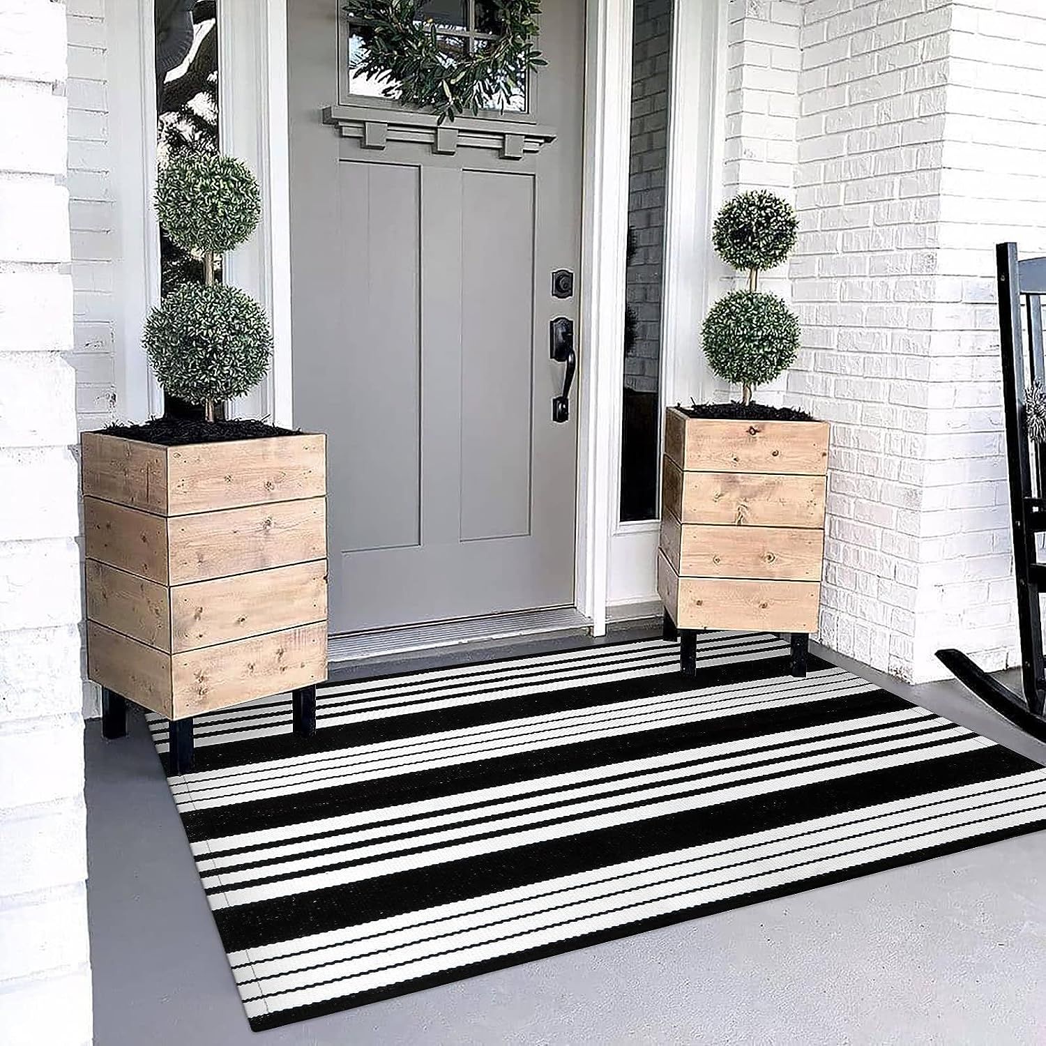 OJIA Black and White Outdoor Rug 3 x 5 ft Cotton Hand-Woven Striped Rug,Machine Washable Indoor/O... | Amazon (US)