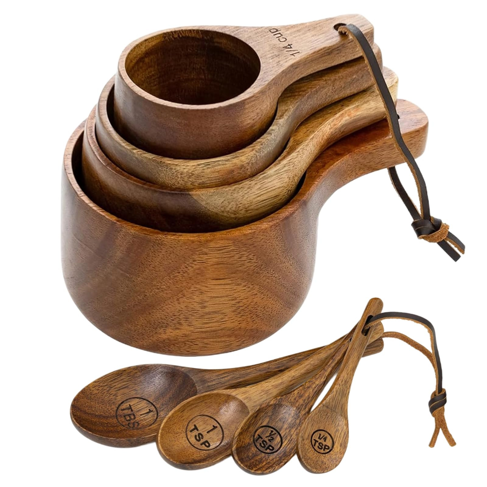 Wooden Measuring Cups and Spoons Set - Eco-Friendly Solid Acacia Wood, Laser Engraved Measurement... | Amazon (US)