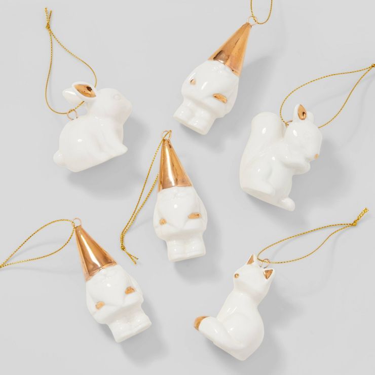 6pc Ceramic Animal and Gnome Christmas Tree Ornament Set - Wondershop&#8482; | Target
