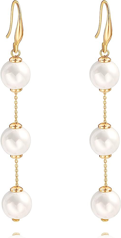 18K Gold Long Pearl Earrings Baroque Drop Dangle Earrings for Women Statement Snake Chain Dainty ... | Amazon (US)