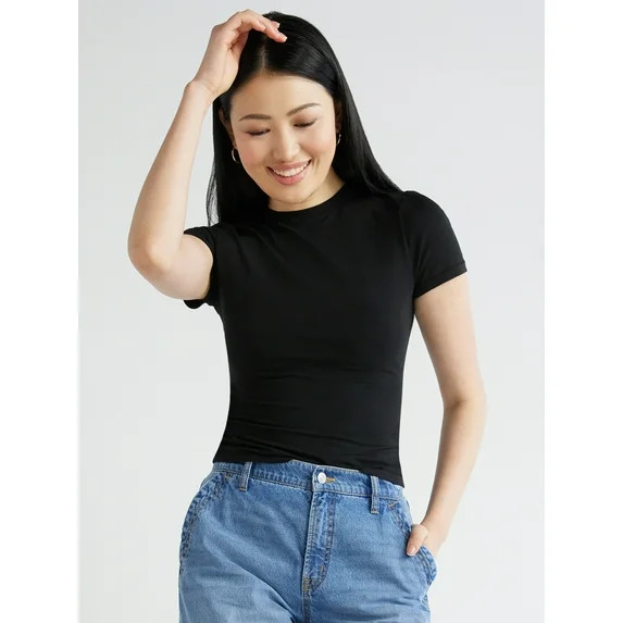 Scoop Women’s and Women’s Plus Stretch Cotton Baby Tee with Short Sleeves, XS-4X | Walmart (US)