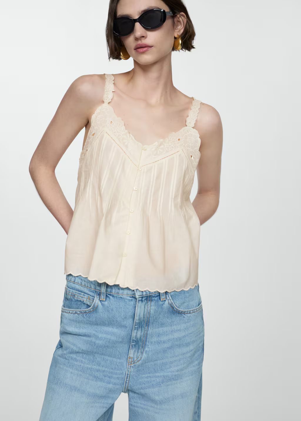 Embroidered strap top -  Women | Mango USA | MANGO (US)