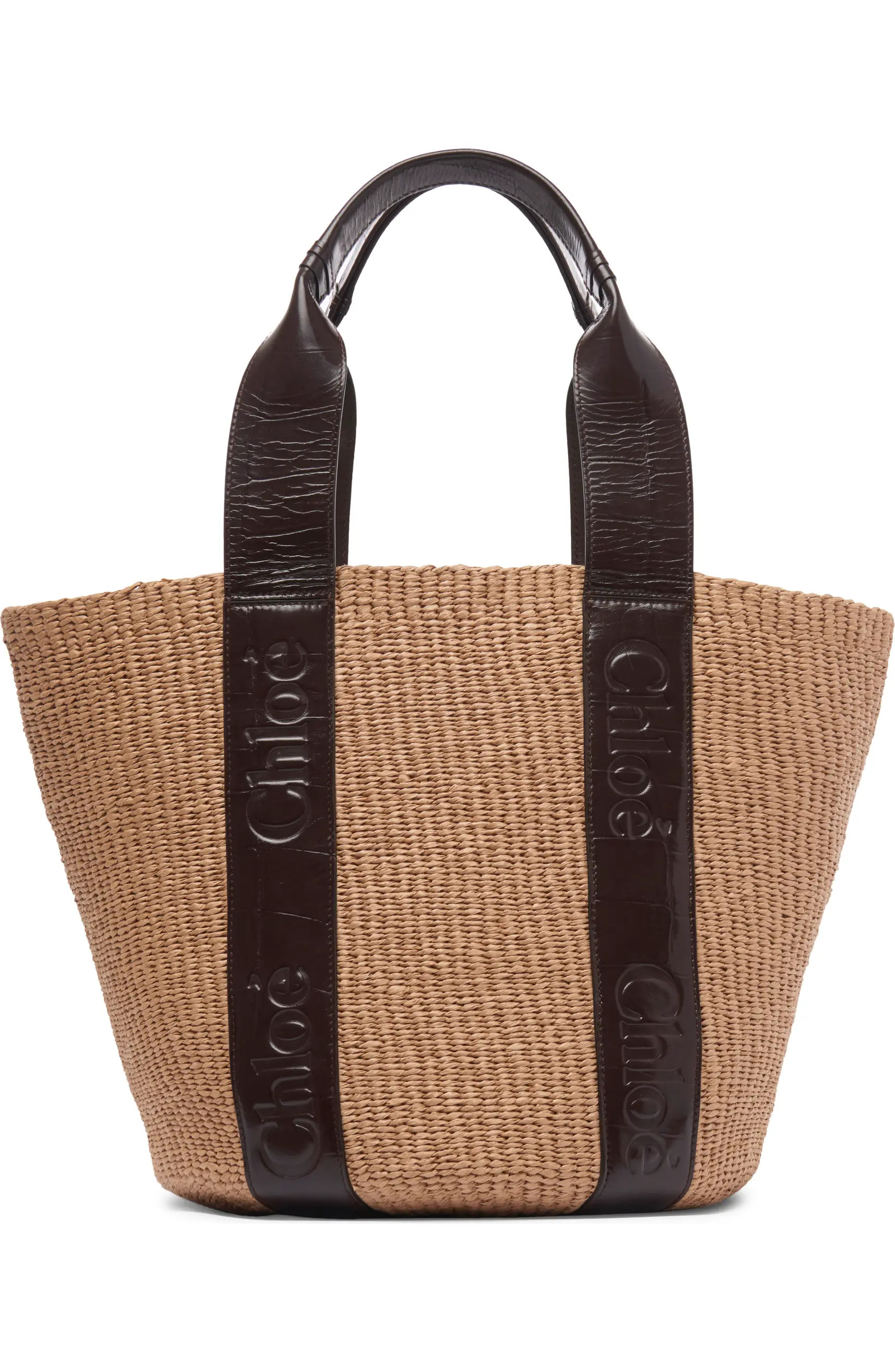 Woody Croc Embossed Leather Straw Basket Tote | Nordstrom