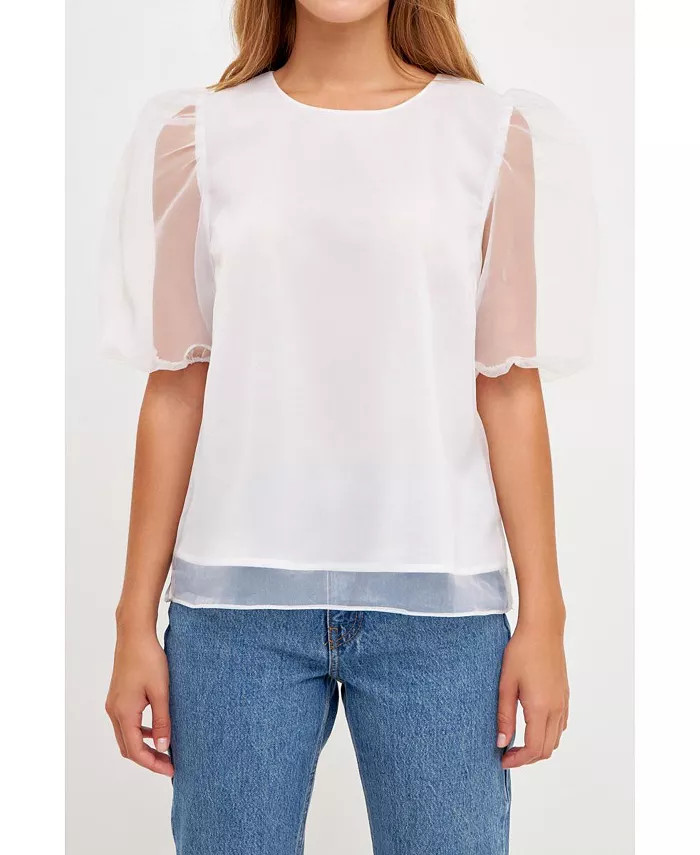 English Factory Women's Organza Puff Sleeve Top Women's ganza Puff Sleeve Top - Macy's | Macy's