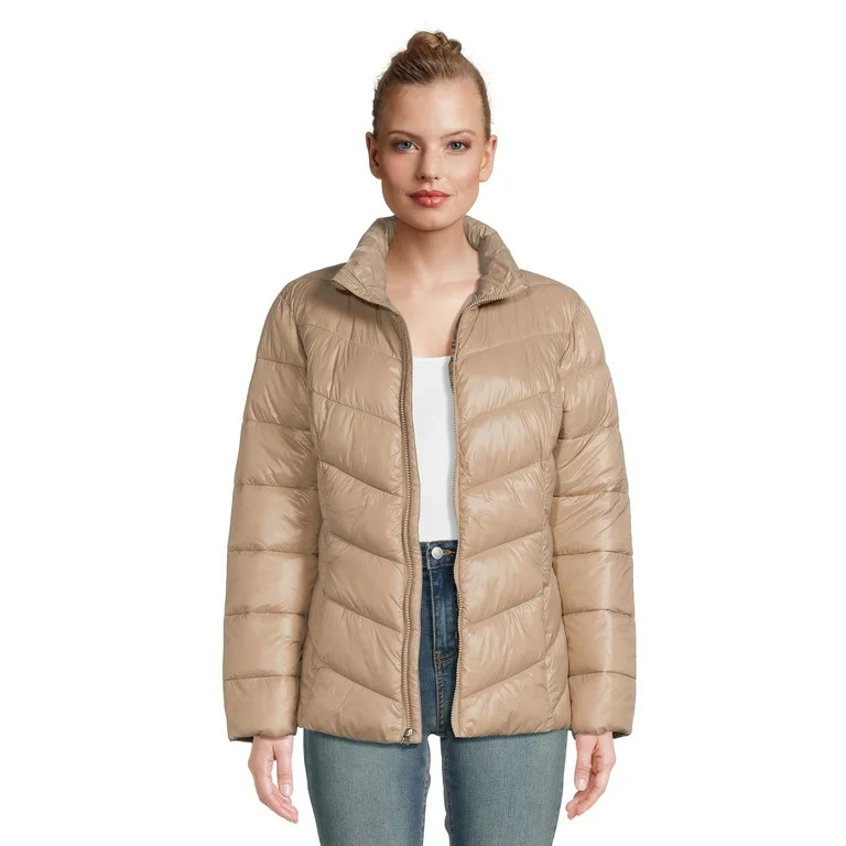 Time and Tru Women's Chevron Puffer Jacket, Sizes XS-3X | Walmart (US)