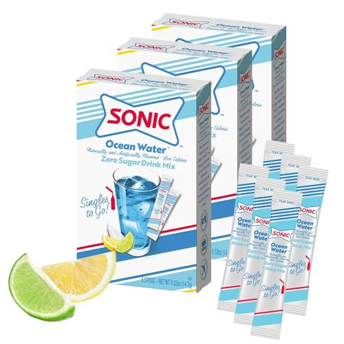 Sonic Singles to Go Powdered Drink Mix, Ocean Water, 6 Sticks per Box, 3 Boxes included (18 Sticks Total) | Amazon (US)
