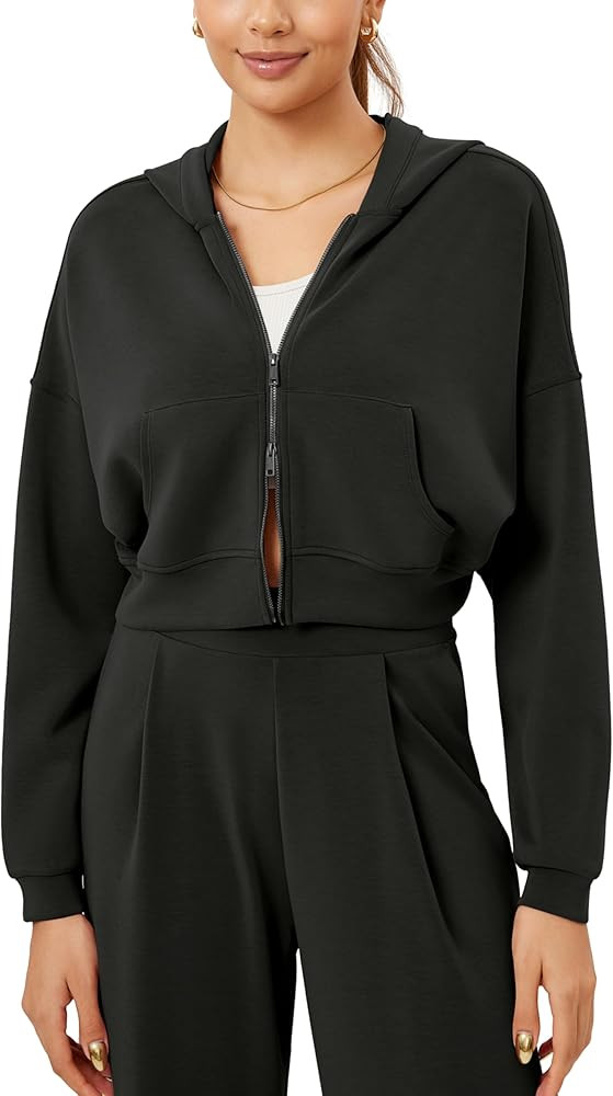 ODODOS Women's Modal Soft Full-Zip Cropped Hoodies with Pockets Long Sleeve Crop Casual Sweatshir... | Amazon (US)