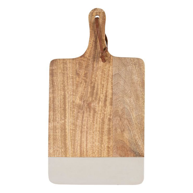 Wood & Gray Resin with Leather Loop Tall Cutting Board - Foreside Home & Garden | Target