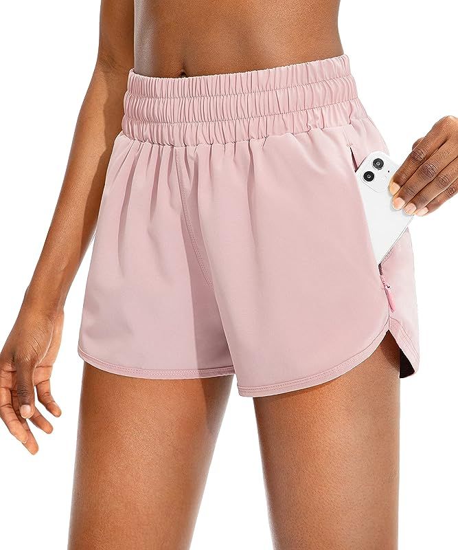 SANTINY Women's Running Shorts with Zip Pockets High Waisted Athletic Workout Gym Shorts for Women w | Amazon (US)