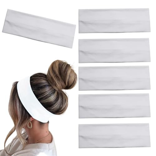 MLMOMVME 6 Pcs White Headbands for Women Hair Cotton Headband for Tie Dye Party Supplies, Non-slip Stretchy Elastic Head Wrap Holder Hair Accessories | Amazon (US)