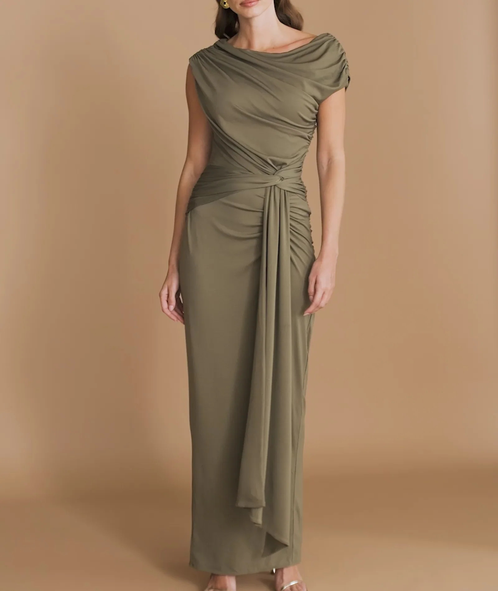 Knot Detail Maxi Dress - Green | Six Stories