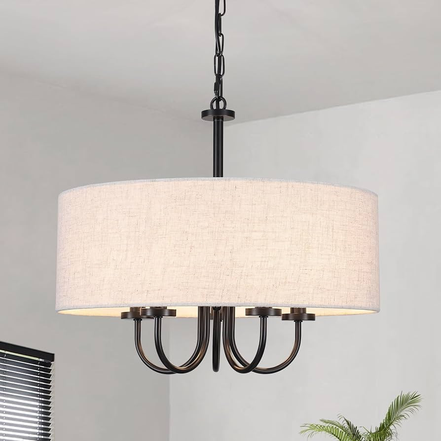 5 Lights Drum Chandelier for Dining Room 19" Modern Farmhouse Black Chandeliers with Shades Round... | Amazon (US)