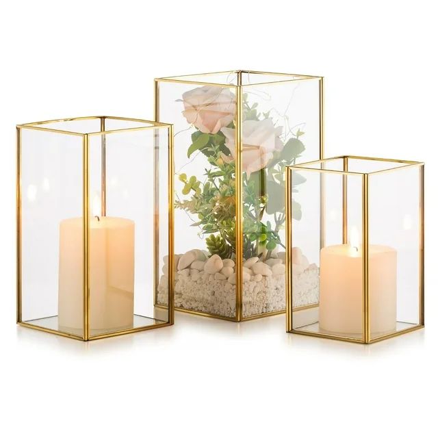 Glasseam Glass Hurricane Candle Holder for Table Centerpiece Gold Lantern Candle Holders for Pill... | Walmart (US)