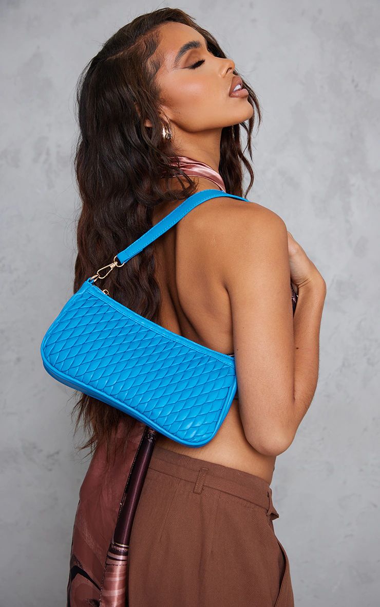 Blue PU Textured Shoulder Bag | PrettyLittleThing US