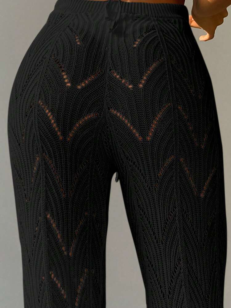 SHEIN Swim Summer Beach Solid Hollow Out Knitted Cover Up Pants | SHEIN