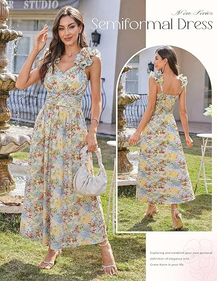 GRACE KARIN 2025 Women's Summer Floral Print Dress Sleeveless Casual Flowy Sundress A Line Ruffle... | Amazon (US)