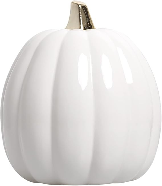 Pearhead White Ceramic Pumpkin with Gold Stem – Elegant Fall Harvest Décor, Modern Autumn Tabl... | Amazon (US)