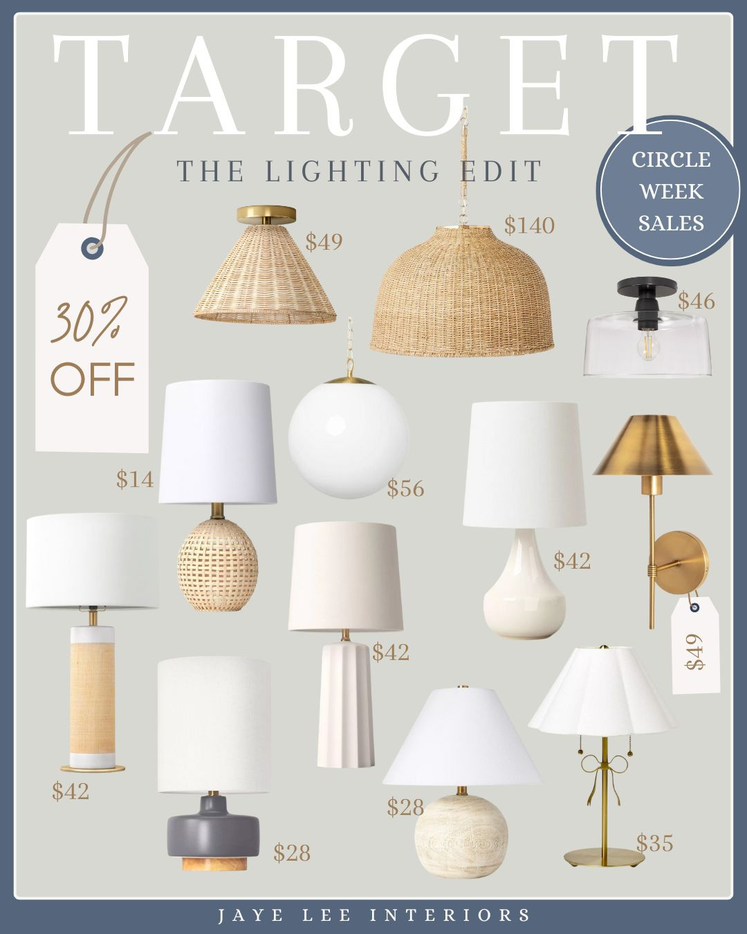 Don't sleep on Target Lighting! So many beautiful, classic pieces are 30% OFF as part of Target Circle Week! Flush-mounts under $50! Table lamps starting at $14! Brass sconce under $50!

Table lamp, flush-mount ceiling light, rattan chandelier, natural woven chandelier, pendant light, bedroom lighting, bathroom lighting, living room lighting, lighting on sale, #targetstyle

 

 #LTKHome #LTKSaleAlert #LTKFindsUnder50