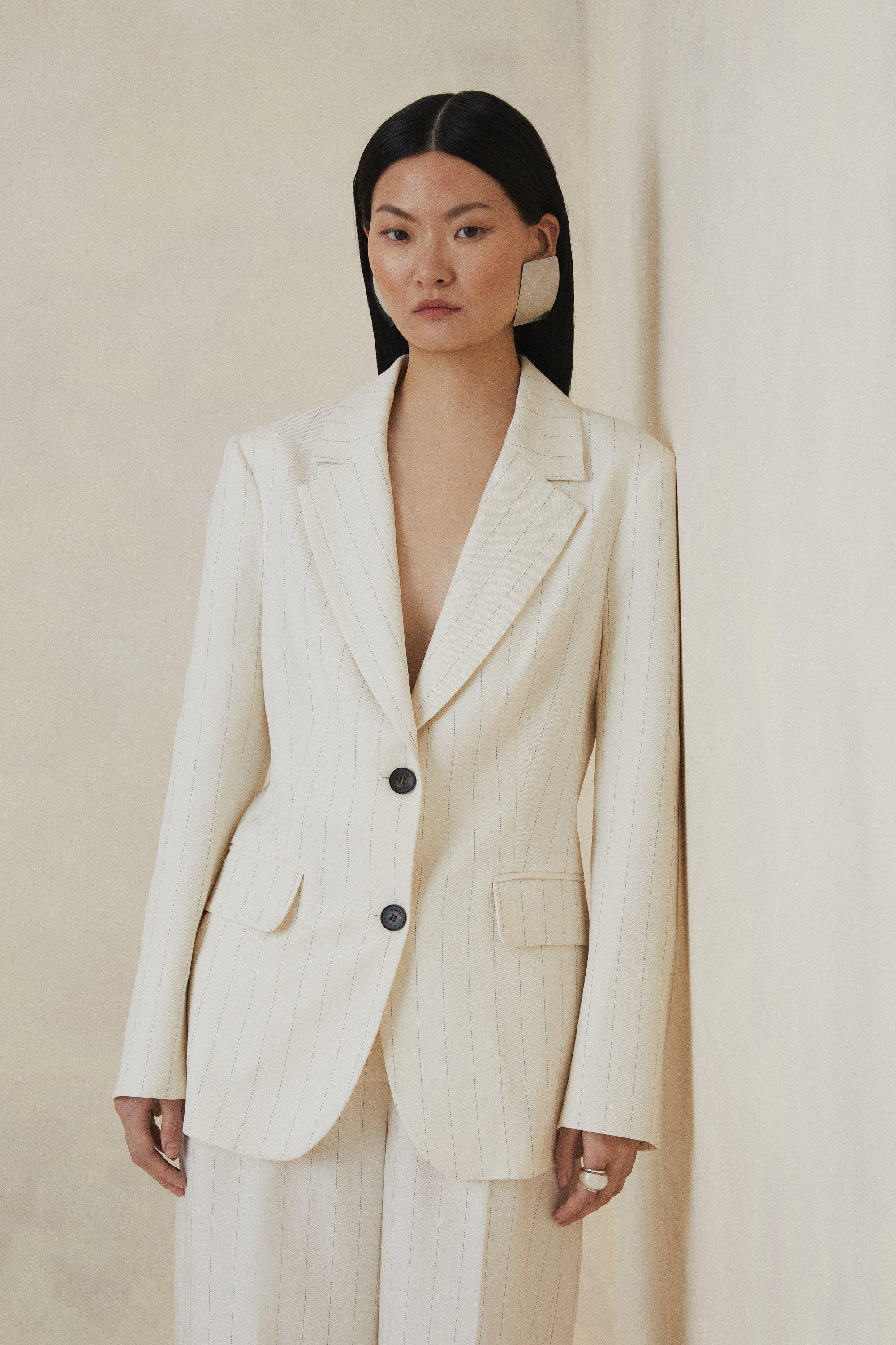 The Founder Striped Single Breasted Blazer | Karen Millen UK + IE + DE + NL