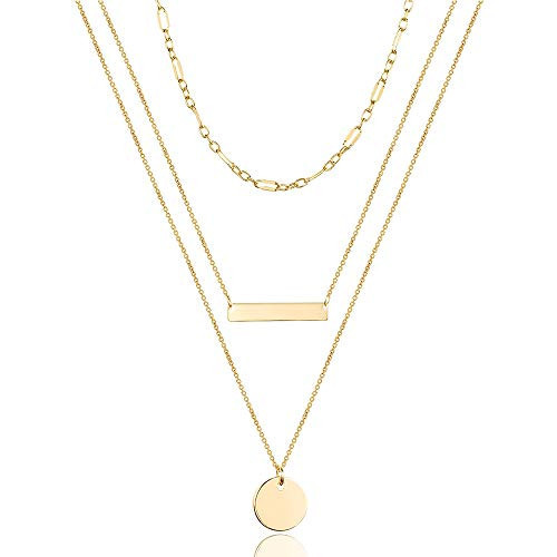 Turandoss Minimalism Layered Chain Bar Disc Necklace Delicate Handmade Choker Necklaces for Women | Amazon (US)