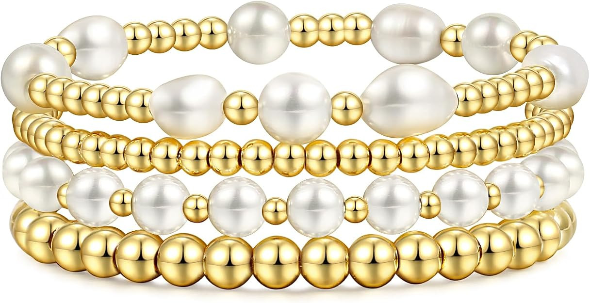 Badu Gold Beaded Bracelets for Women Boho Crystal Multiple Layered Stackable Wrap Bangle Set Pape... | Amazon (US)