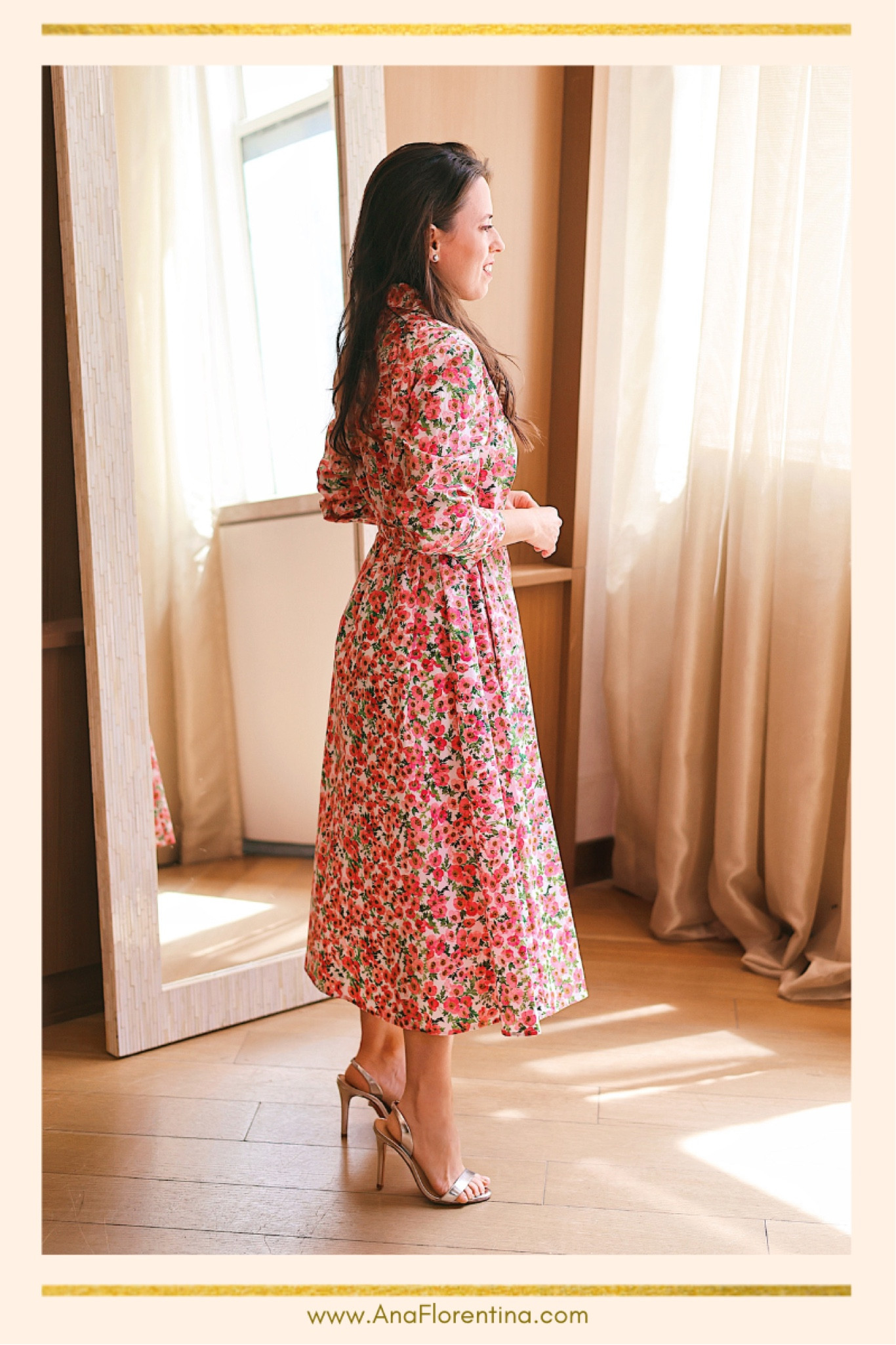 Carolina Herrera floral dress. Wearing size 2.  Made of a stretch cotton fabric.  It has pockets, and a belt that ties at the waist.

#LTKwedding
