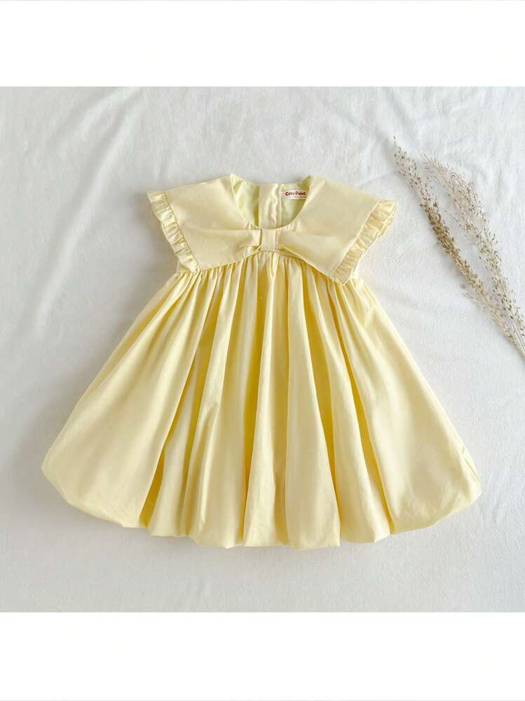 Loomiva Baby Girl Plain Collar Ruffle Hem Sleeveless Cinched Waist Dress | SHEIN