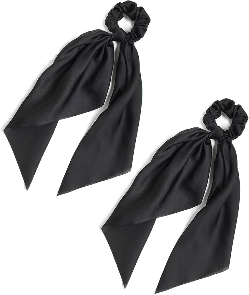 Pack of 2 Knotted Bow Hair Scrunchies Elastic Hair Scarf Black Hair Ties Bands Satin Hair Ribbon ... | Amazon (US)
