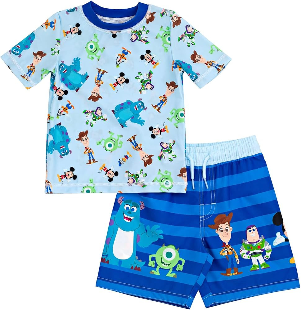 Disney Pixar D100 Toy Story Monsters Inc. Mickey Mouse Buzz Lightyear Rash Guard and Swim Trunks ... | Amazon (US)
