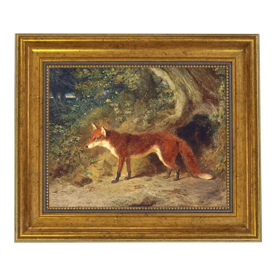 Oil Painting Print on Canvas, Fox and Feathers, Framed | Chairish