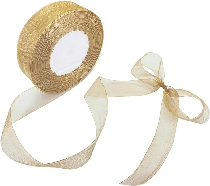 1 Inch 50 Yards Sheer Organza Ribbon Chiffon Ribbon for Gift Wrapping Wedding Bouquet Crafts (Gol... | Amazon (US)