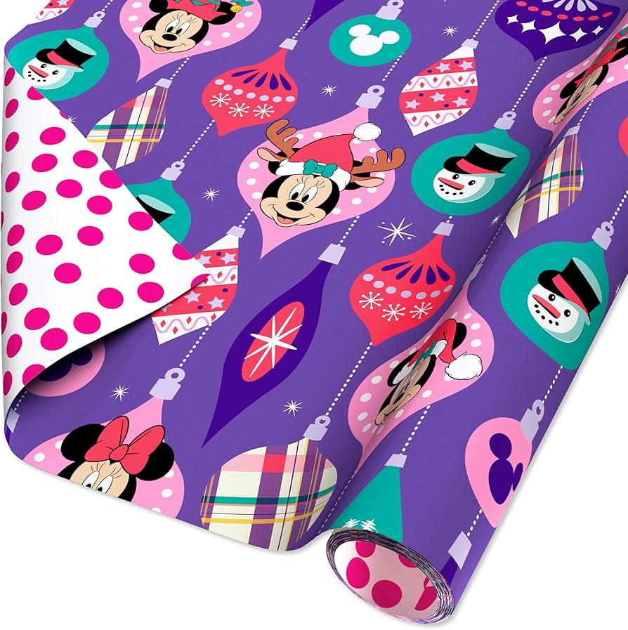 American Greetings Disney Christmas Wrapping Paper Rolls with Minnie Mouse, Pink and Purple Holid... | Amazon (US)