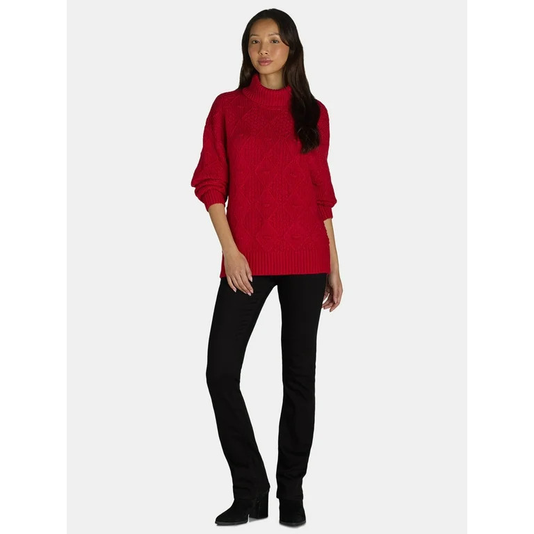 Time and Tru Women's and Women's Plus Bobble Knit Turtleneck Sweater, Midweight, Size XS-4X | Walmart (US)