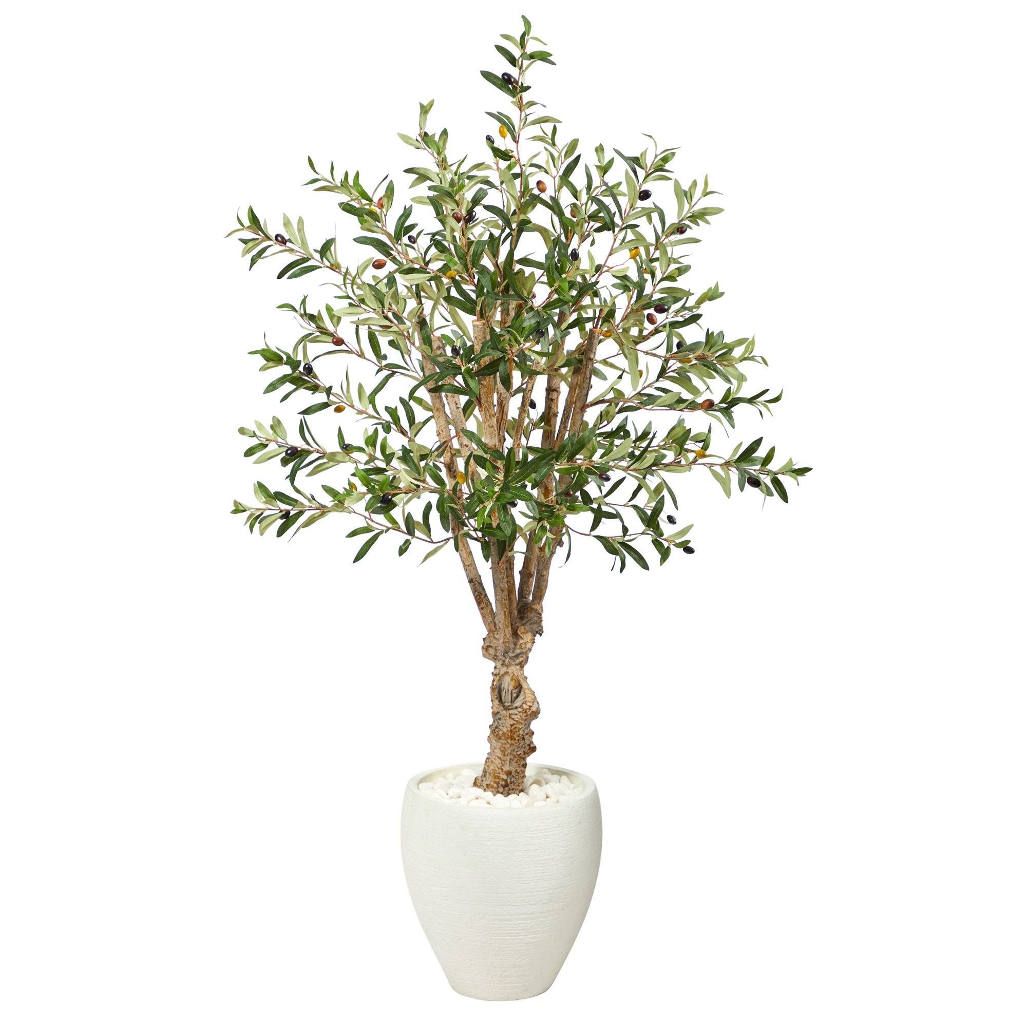 53” Olive Artificial Tree in White Planter | Nearly Natural