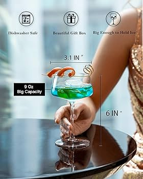 Martini Glasses, Lead-Free Crystal Coupe Glasses Set of 4, 9 Oz, Hand-Blown Cocktail Glasses, Fan... | Amazon (US)