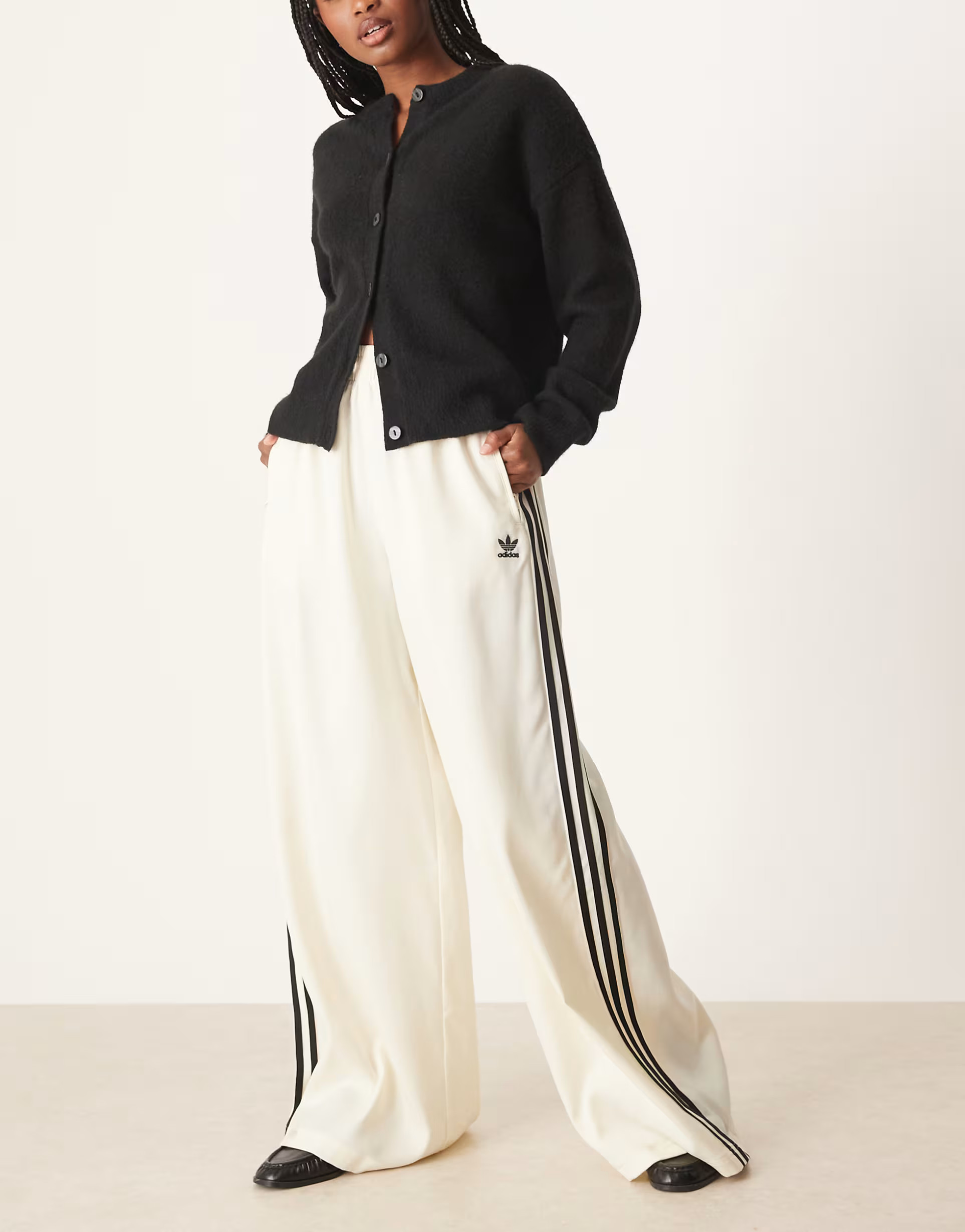 adidas Originals wide leg satin joggers in cream | ASOS | ASOS (Global)