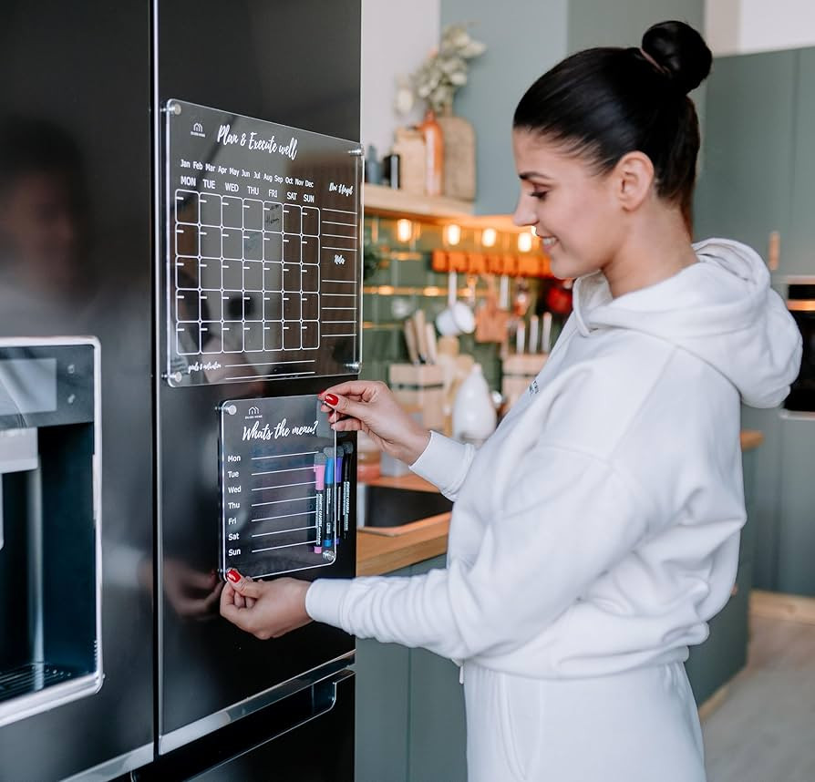 Acrylic Magnetic Calendar for Fridge, 2 Pcs 16”*12” & 9”*7” Clear Magnetic Dry Erase Boar... | Amazon (US)