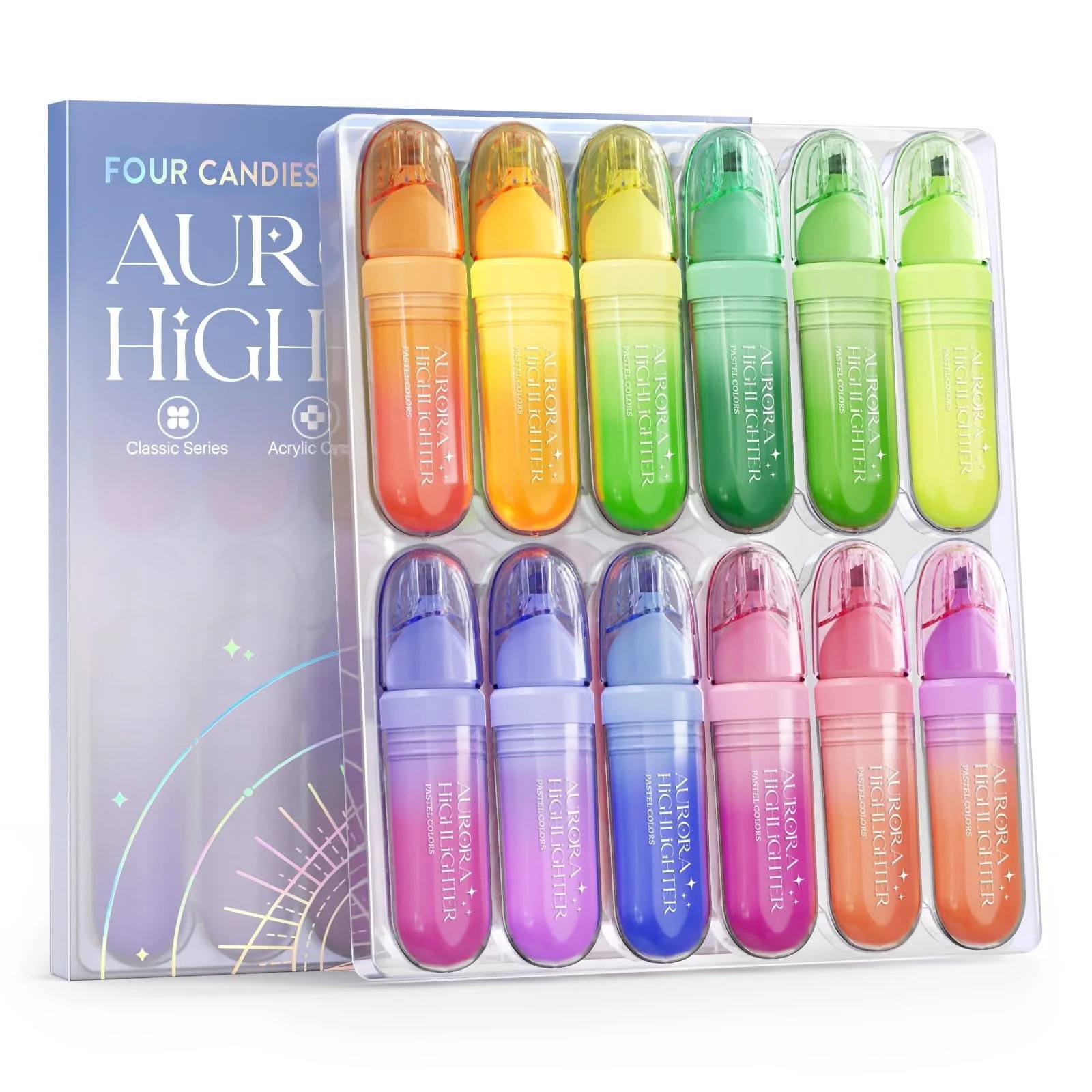 Four Candies 12 Pcs Highlighters Assorted Colors, Cute Pastel Highlighter Set, Dry Quickly, Soft ... | Walmart (US)
