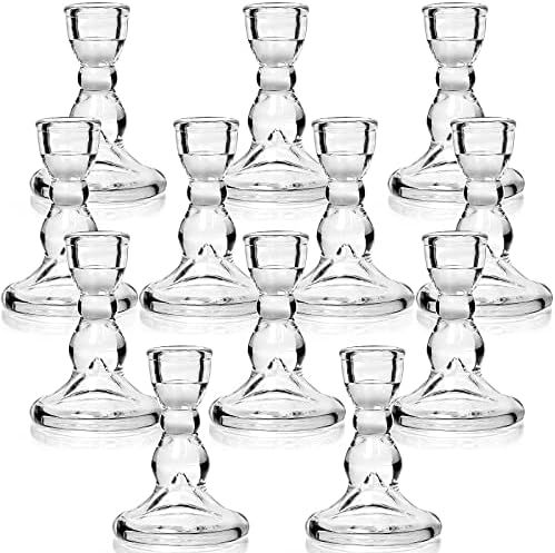 Lanttu Taper Candle Holders,Glass Candlestick Holders Bulk,12 Pcs Clear Candle Holders for Candle... | Amazon (US)