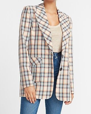 Ladygang Plaid Peak Lapel Boyfriend Blazer | Express