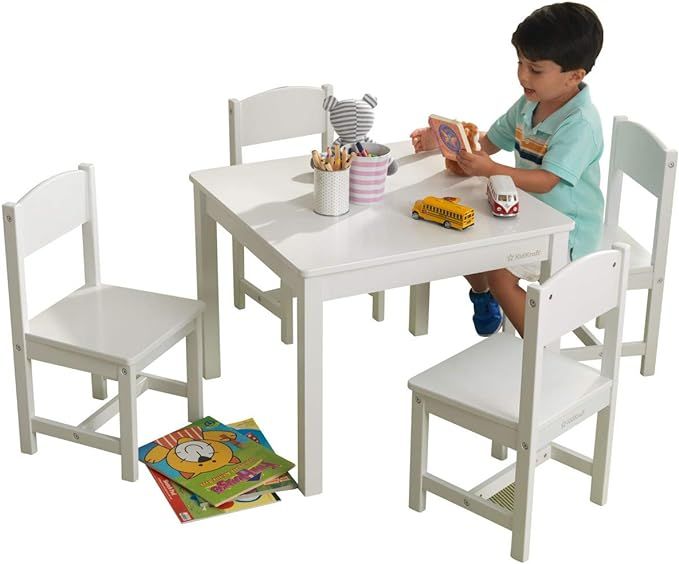 KidKraft Wooden Farmhouse Table & 4 Chairs Set, Children's Furniture for Arts and Activity - Whit... | Amazon (US)