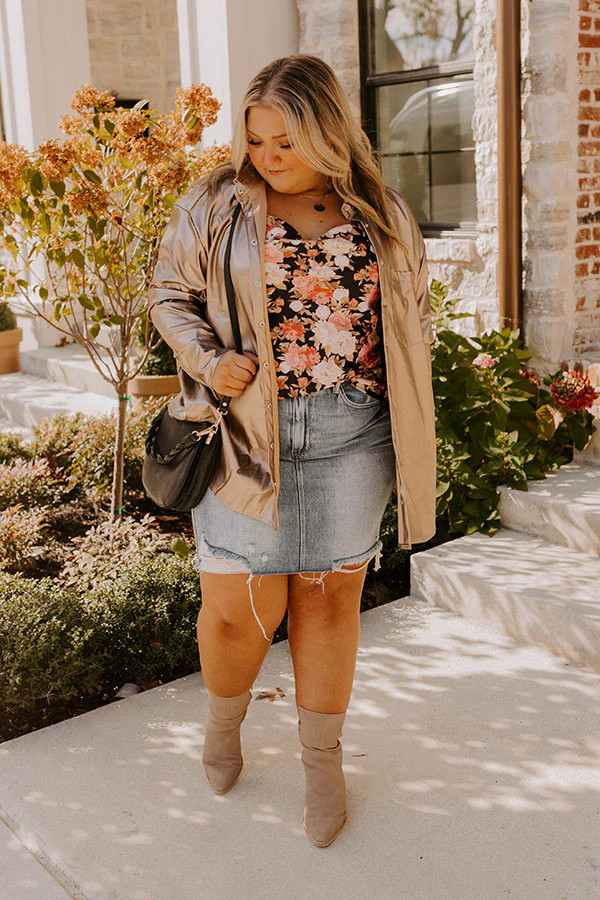 Sip Of Champagne Faux Leather Button Up Curves | Impressions Online Boutique