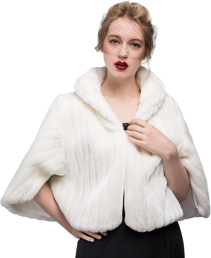 BEAUTELICATE Faux Fur Shawl For Women Soft Fur Stole Wrap Shrug For Winter Wedding Event | Amazon (US)