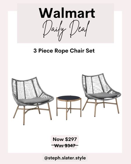 Walmart Daily Deal
3 piece rope chair set

#LTKhome #LTKsalealert #LTKSeasonal