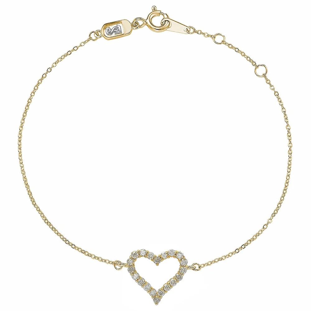 Suzy Levian 14K Yellow Gold & .24 cttw Diamond Heart Solitaire Bracele | SUZY LEVIAN