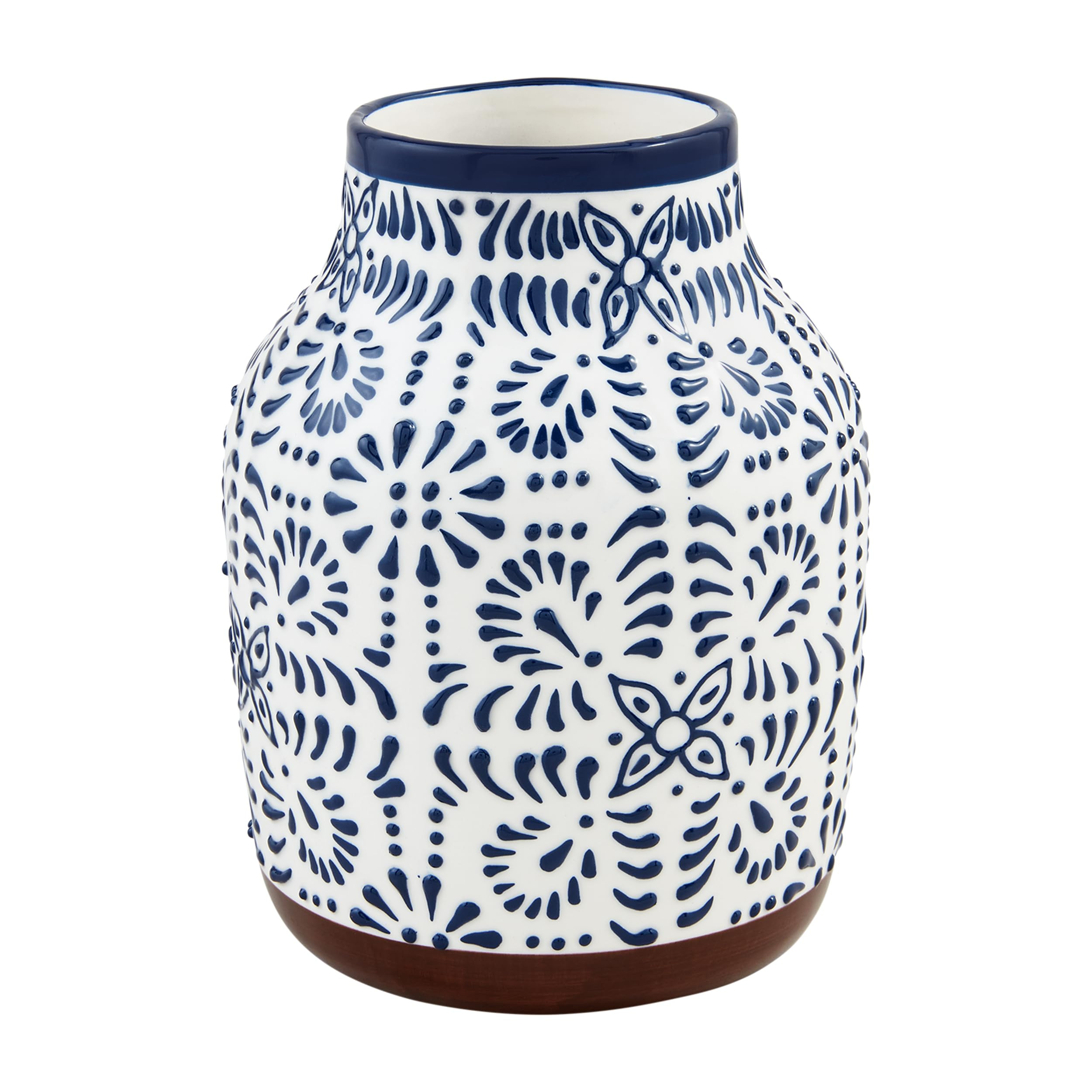 Mud Pie Medium Blue Floral Vase; 7 1/2" x 5 3/4" Dia | Amazon (US)