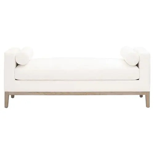 Kelly Modern Classic White Performance Cushioned Grey Oak Frame Bedroom Bench | Kathy Kuo Home