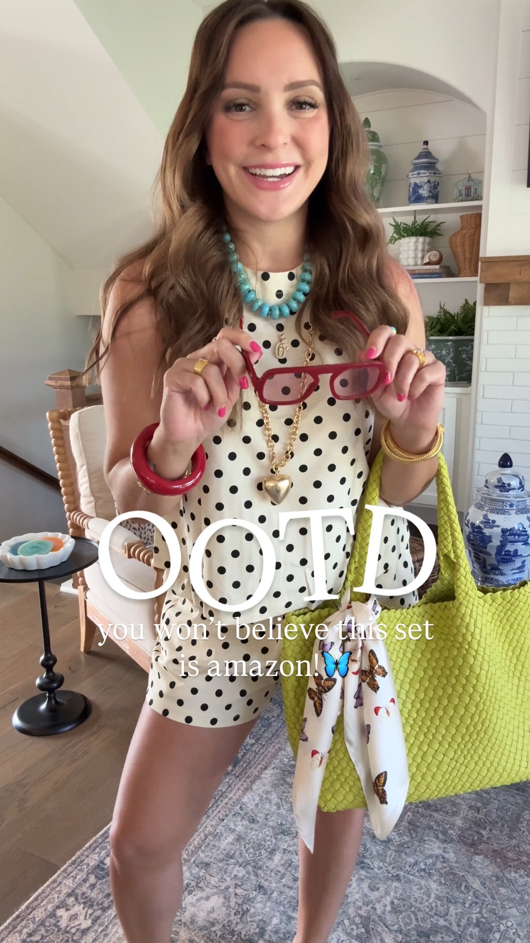 Amazon outfit of the day, ootd, polka dot matching set, amazon fashion, chartreuse woven bag, colorful jewelry, beaded necklaces, outfit ideas, Amazon finds, Amazon favorites, amazon outfits 

Sized up one to L in this set for a little extra length and room in top!

#LTKootd #LTKgrwm
